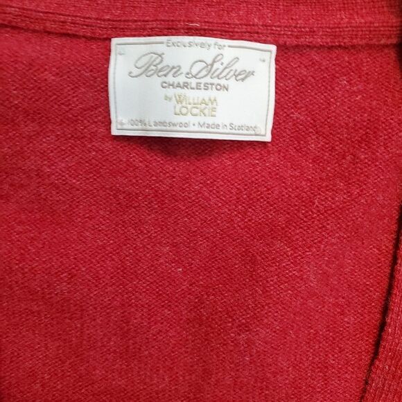 Ben Silver Lambswool Cardigan by William Lockie Mr. Rogers Red Preppy Men's XXL - Picture 4 of 4